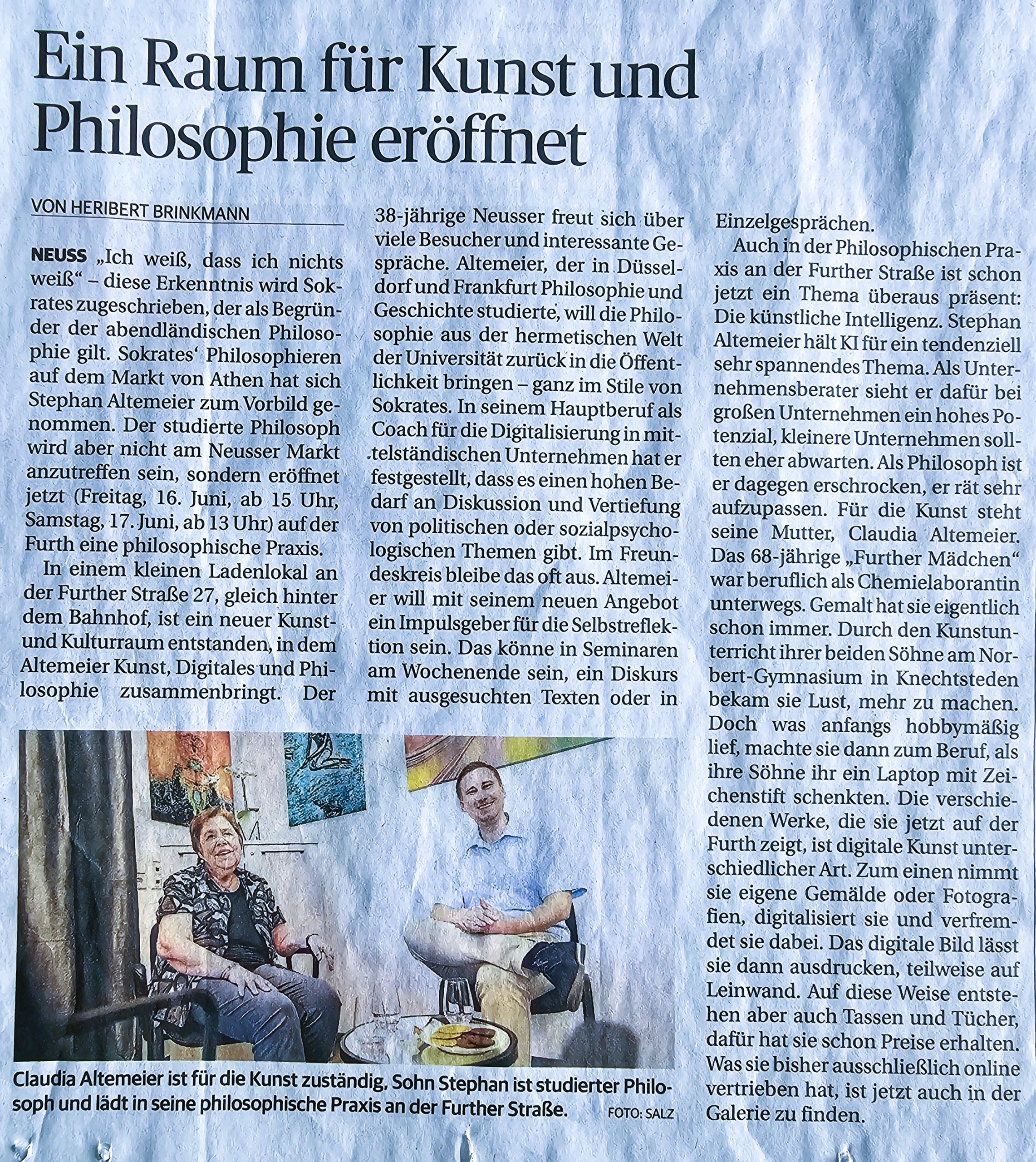 Philosophische Praxis - Stephan Altemeier - Neuss-Grevenbroicher-Zeitung - Philosophie