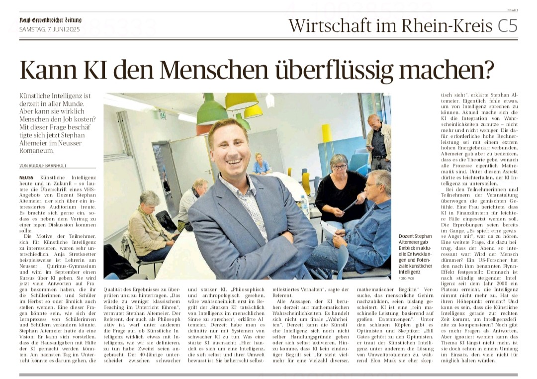 Stephan Altemeier - Neuss-Grevenbroicher-Zeitung - Künstliche Intelligenz Philosophie